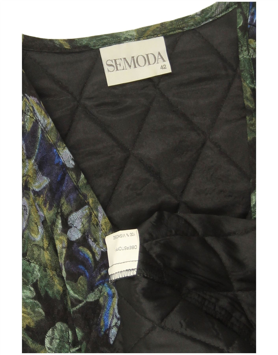 VINTAGE Gilet matlasat deschis pentru femei EU 42, mare, negru, vascoza florala