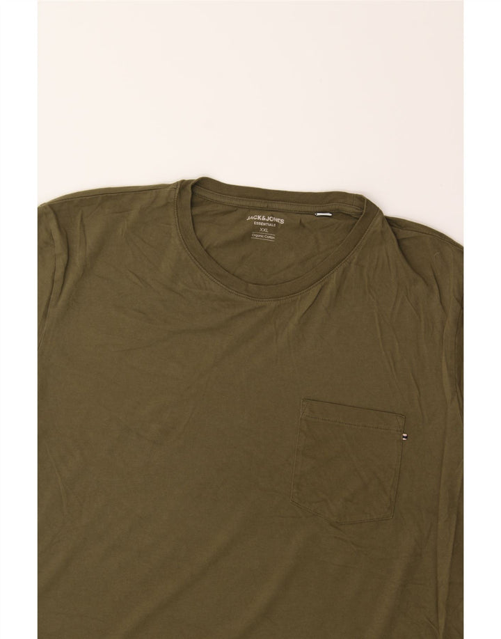 JACK & JONES Mens T-Shirt Top 2XL Khaki Cotton Vintage Jack & Jones and Second-Hand Jack & Jones from Messina Hembry 