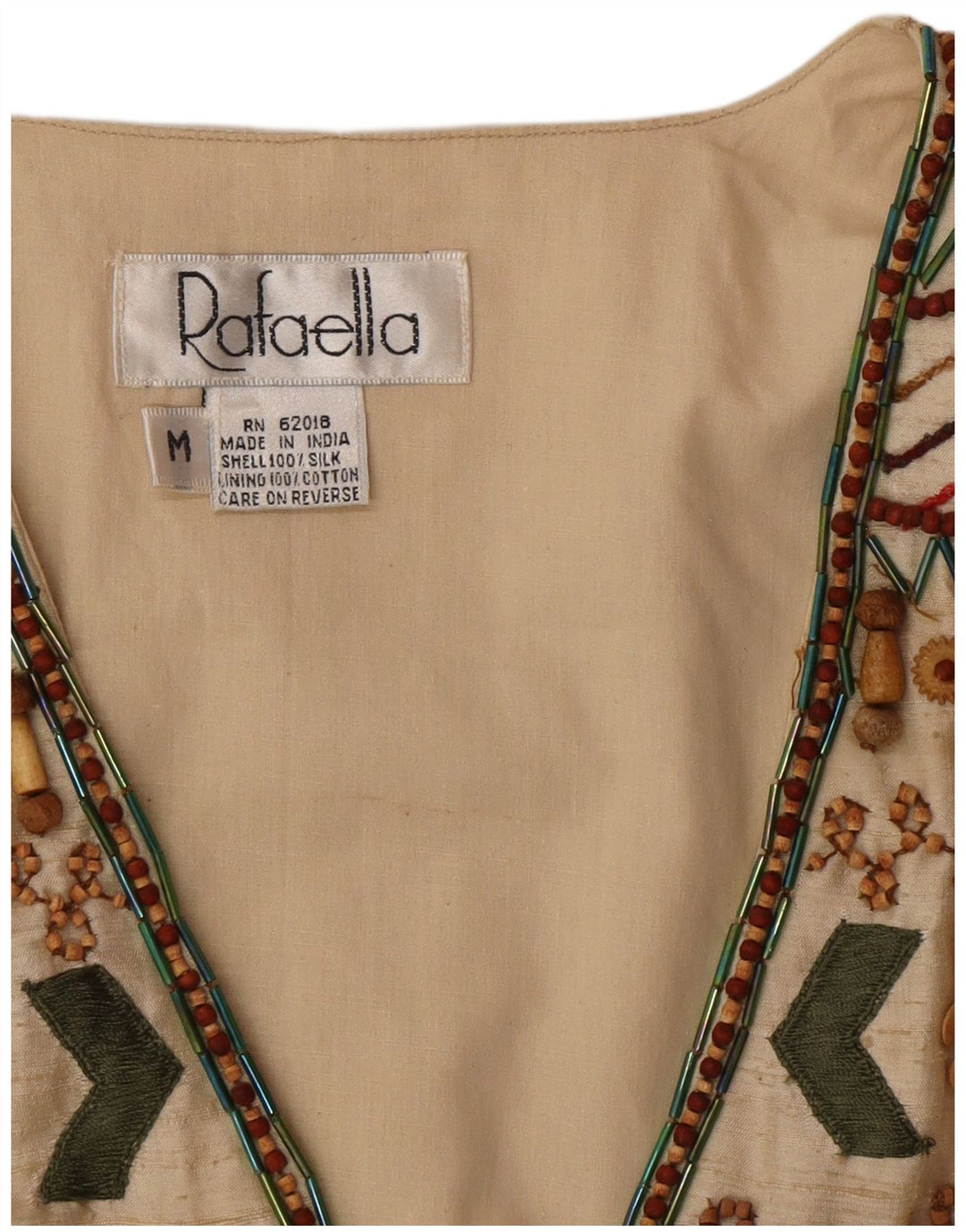 Vestă vintage pentru femei UK 14 Medium Beige Geometric Matase