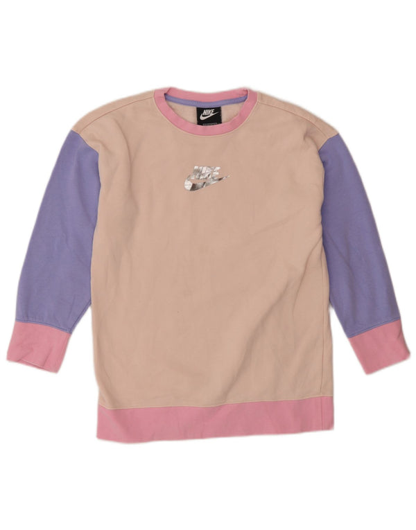 Pulover Nike pentru fete, cu potrivire standard, 8-9 ani, mic, roz colorblock