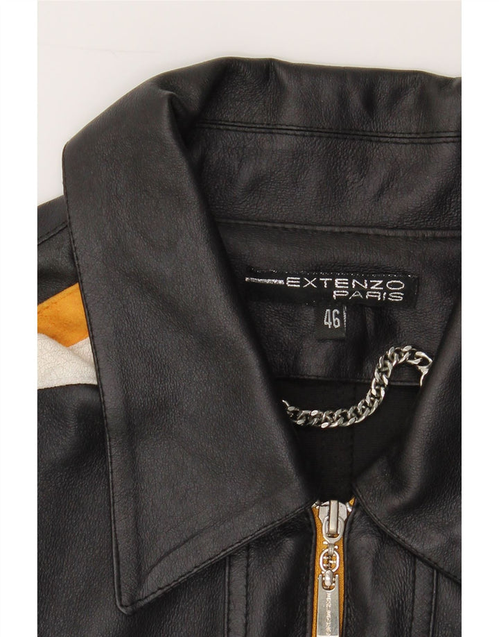 VINTAGE Womens Faux Leather Jacket IT 46 Large Black Colourblock Polyester Vintage Vintage and Second-Hand Vintage from Messina Hembry 
