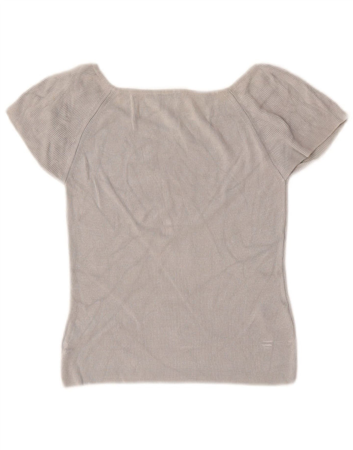 Stefanel Top Bluză Crop Lash pentru femei UK 12 Medium Grey Rayon