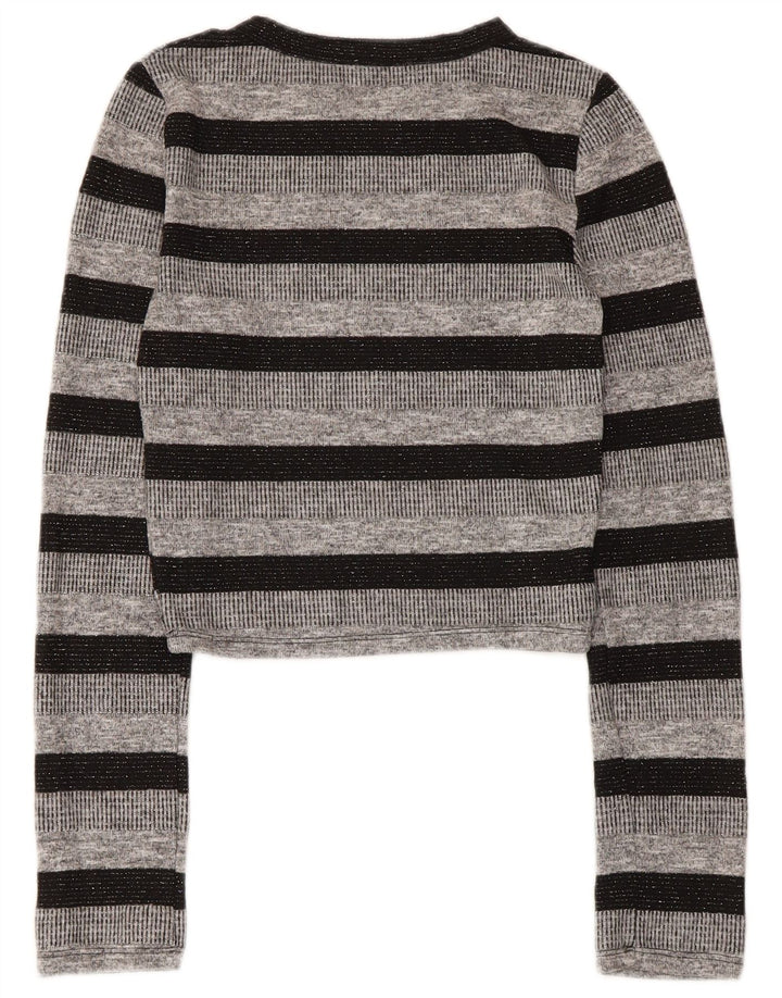 Top Crop Top Trafaluc pentru femei Zara cu mânecă lungă UK 8, poliester cu dungi mici, gri