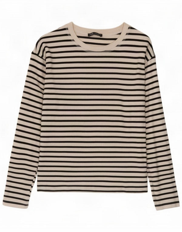 Zara Top pentru femei cu mânecă lungă UK 10 Small White Striped