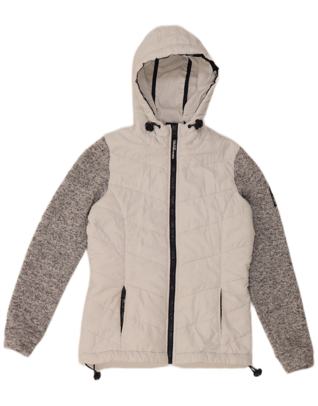 Jachetă căptușită cu glugă Superdry pentru femei UK 8 Small White Colorblock