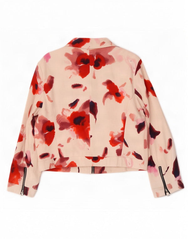 Zara Womens Bomber Jacket UK 18 XL White Floral Cotton