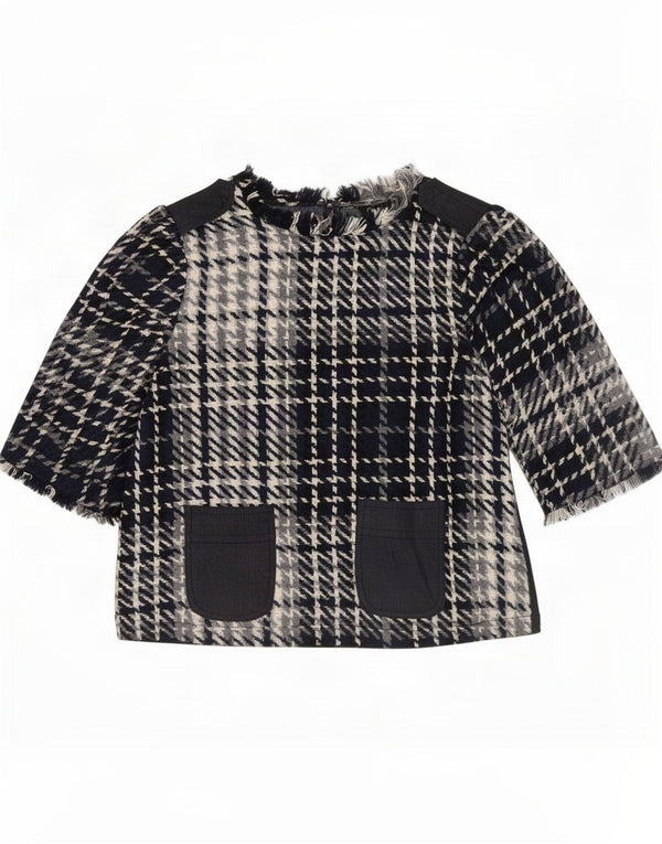 Bluză pentru femei Zara Crop cu mâneci 3/4, UK 10, bumbac cu carouri mici, negru