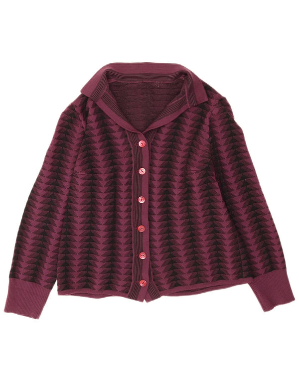 Pulover Cardigan Vintage pentru Damă UK 14 Medium Purple Geometric