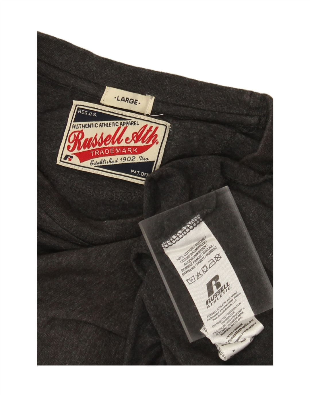 Russell Athletic Top grafic pentru bărbați cu mânecă lungă, mare, gri, bumbac