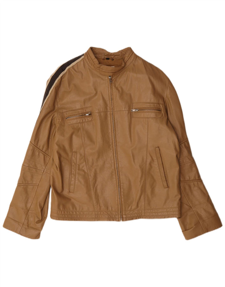 Geacă de piele vintage pentru bărbați IT 54 XL din piele bej color bloc