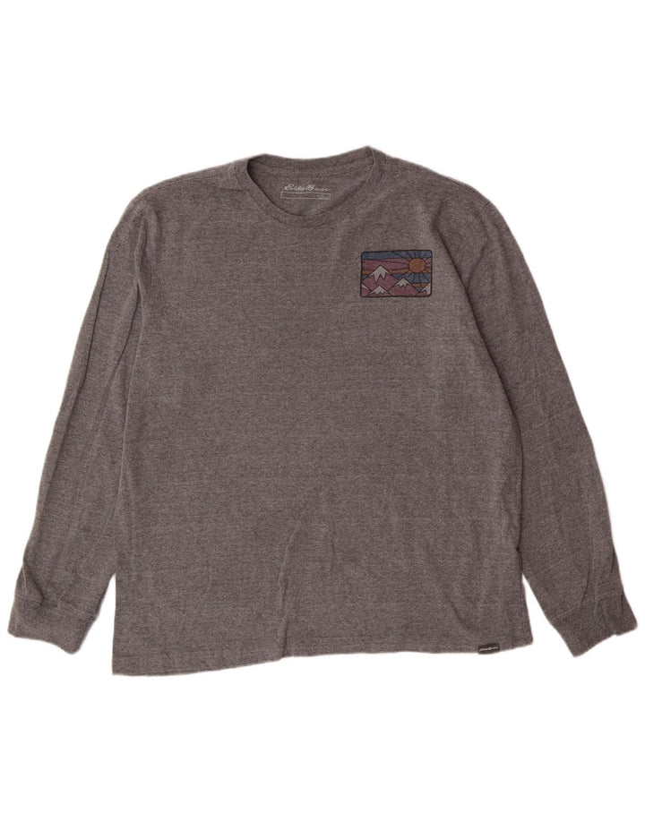 EDDIE BAUER Top grafic pentru bărbați cu mânecă lungă, mare, gri bumbac