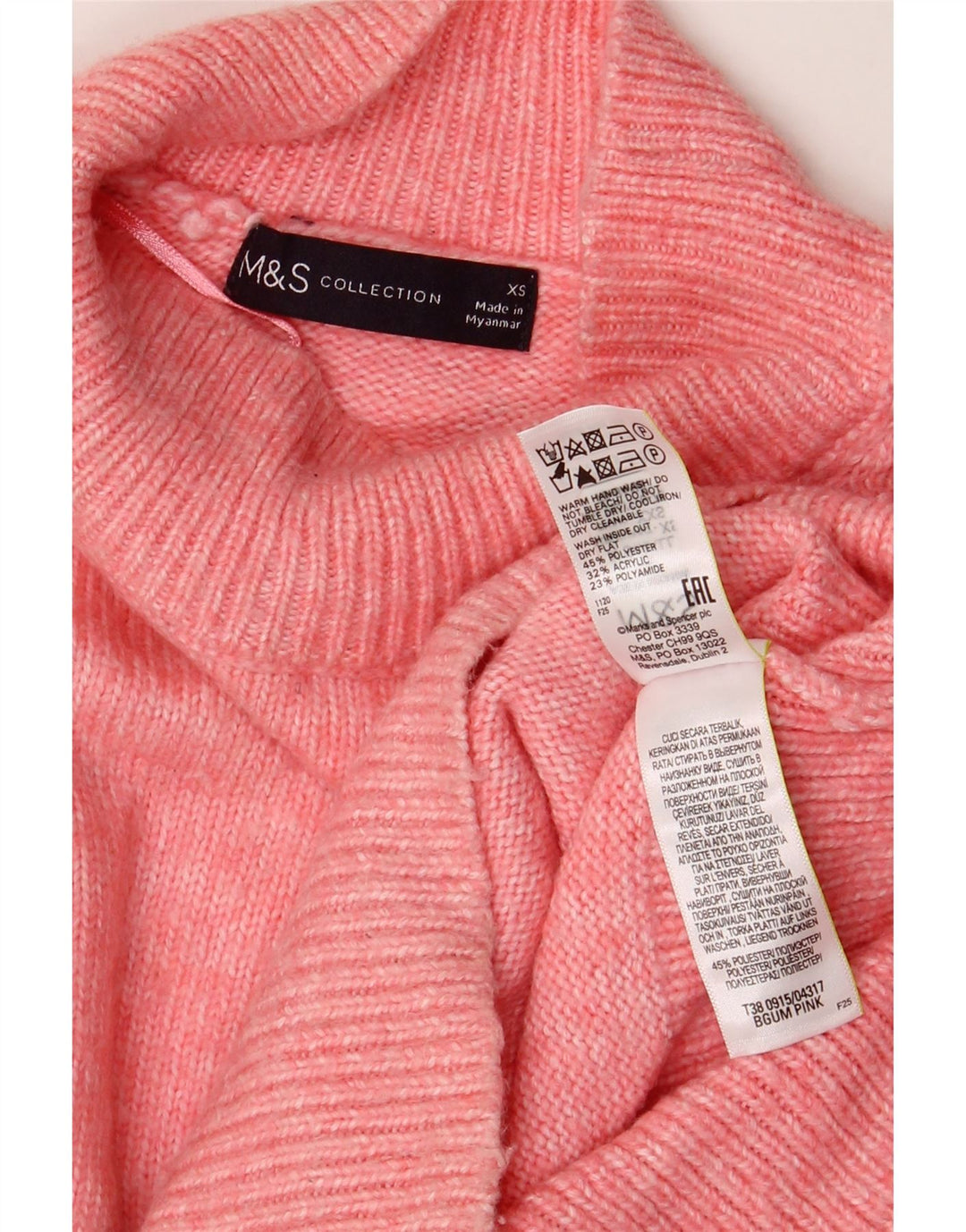 MARKS & SPENCER Pulover oversize cu gât țestoasă pentru femei UK 6 XS roz
