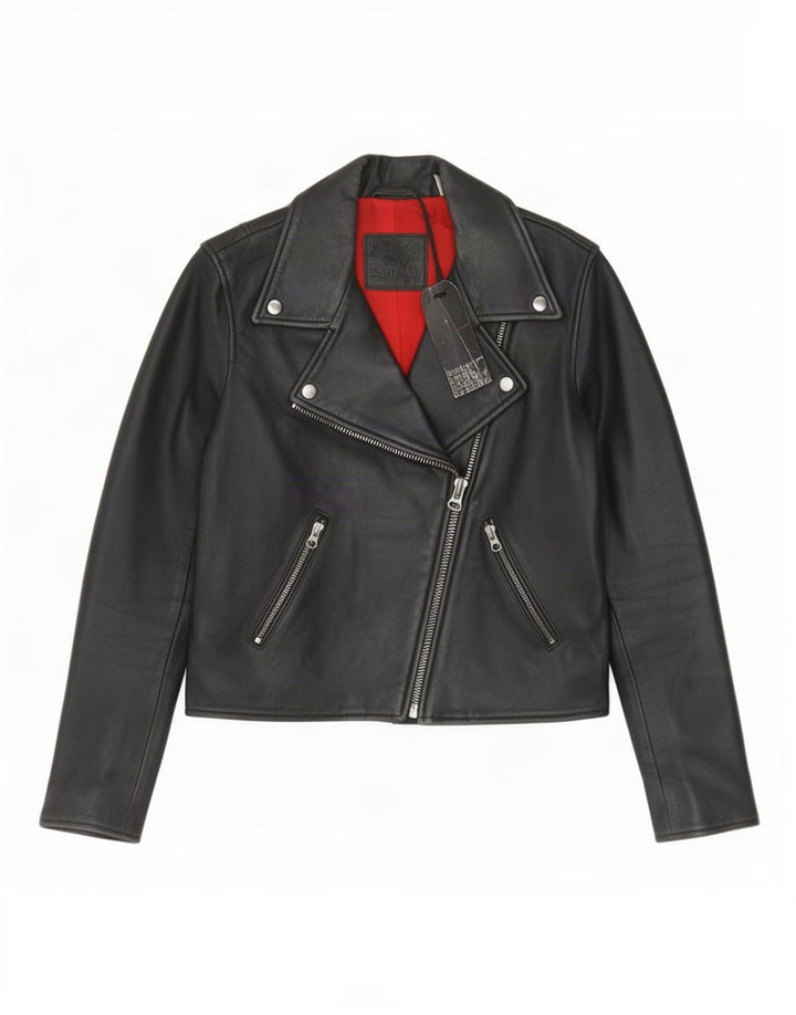Jachetă motociclist din piele crop Levi's pentru femei UK 6 XS Negru
