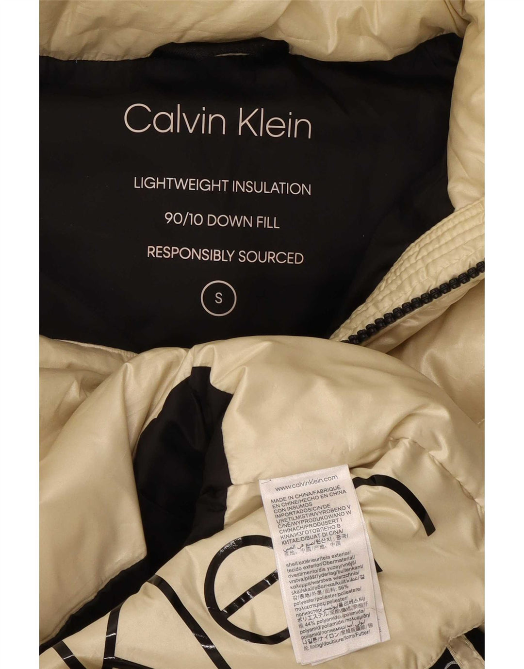 Jachetă căptușită cu grafică Calvin Klein pentru femei UK 10 Small Colorblock alb