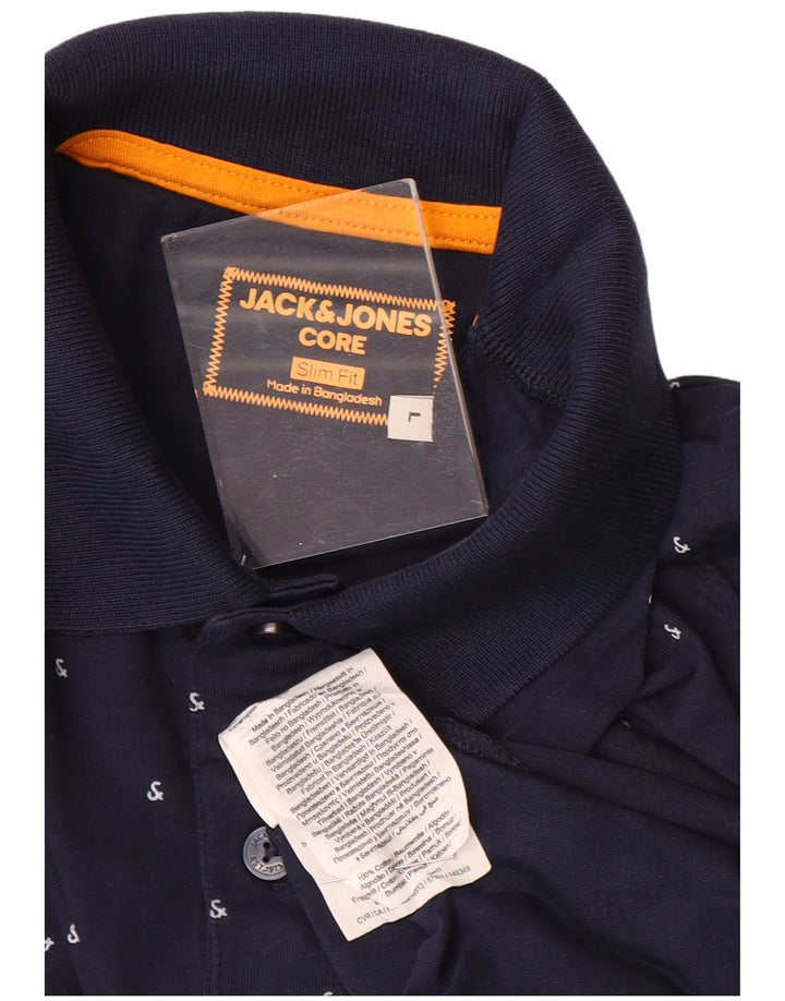 Cămașă polo pentru bărbați JACK & JONES, slim fit, mare, albastru, bumbac cu pete