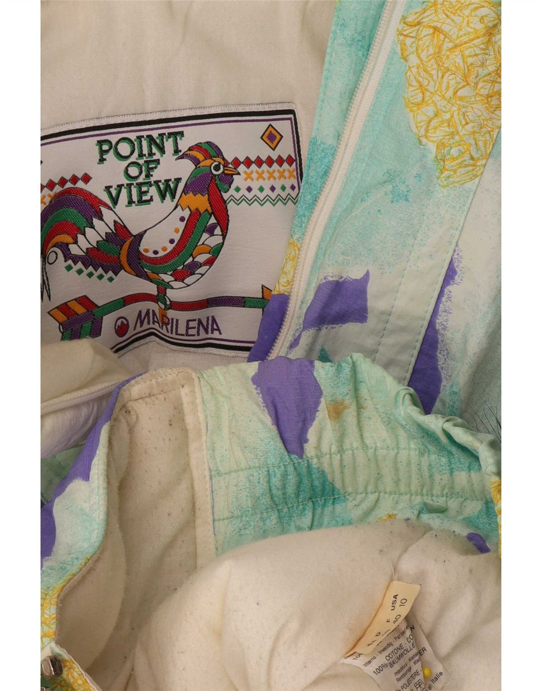 MARILENA Jachetă de schi pentru femei cu glugă US 10 mare, multicoloră, geometrică, retro