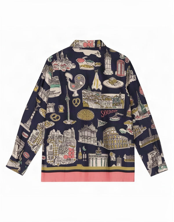 Bluză cu cămașă cu grafică vintage pentru femei IT 42 Medium Bleumarin Colorblock
