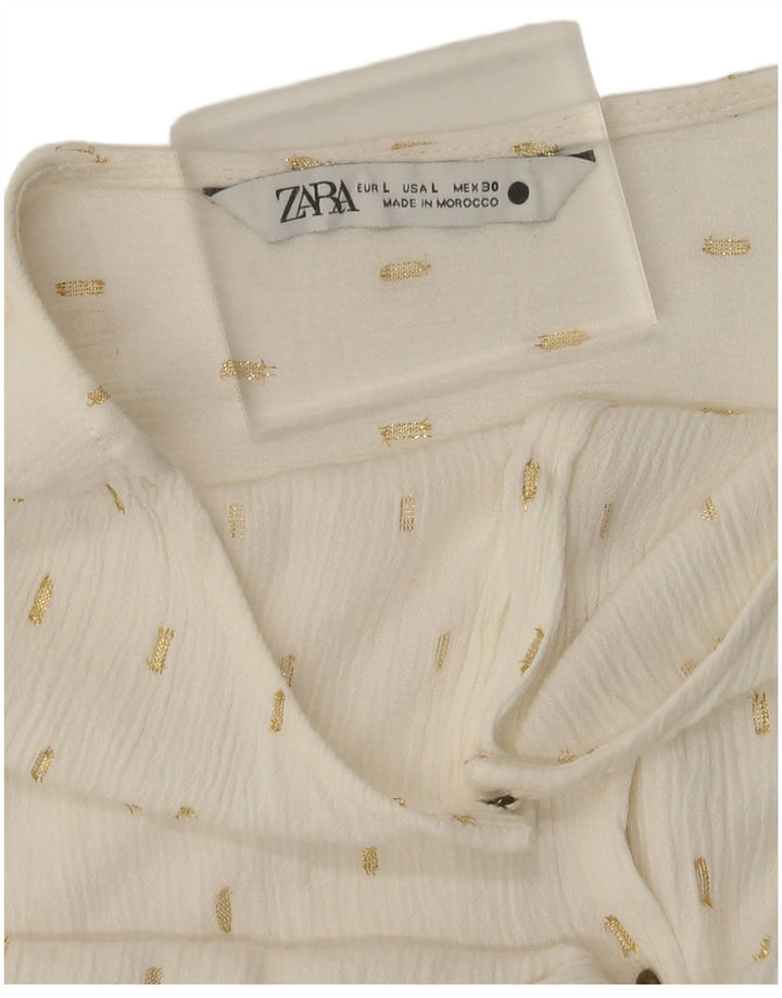 Bluză cămașă supradimensionată pentru femei Zara, cu mâneci 3/4, UK 14, mare, alb pete