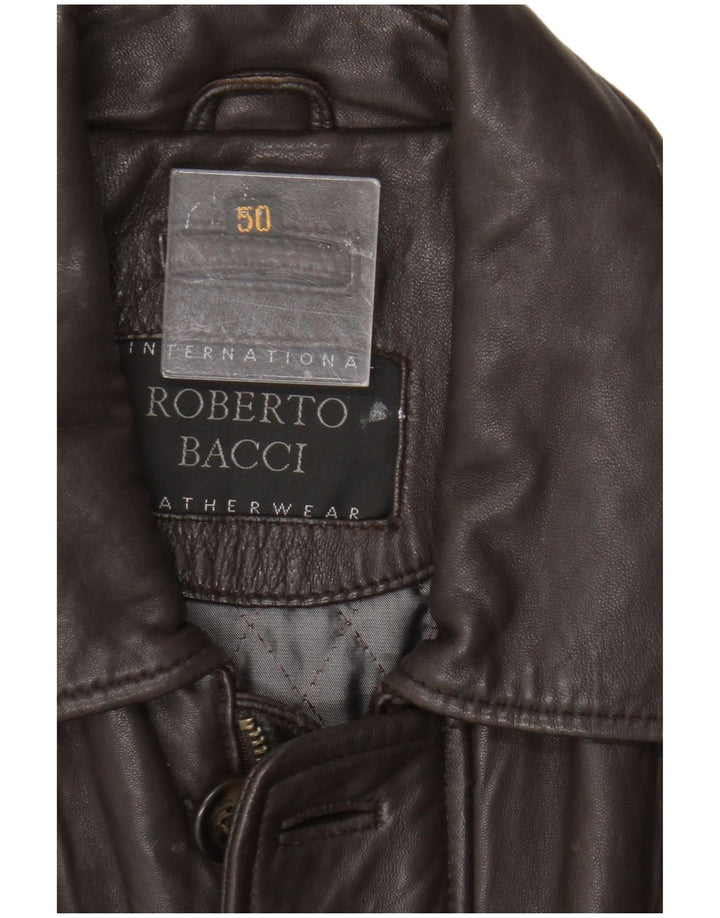 Jachetă de piele vintage pentru bărbați IT 50 din piele maro mare