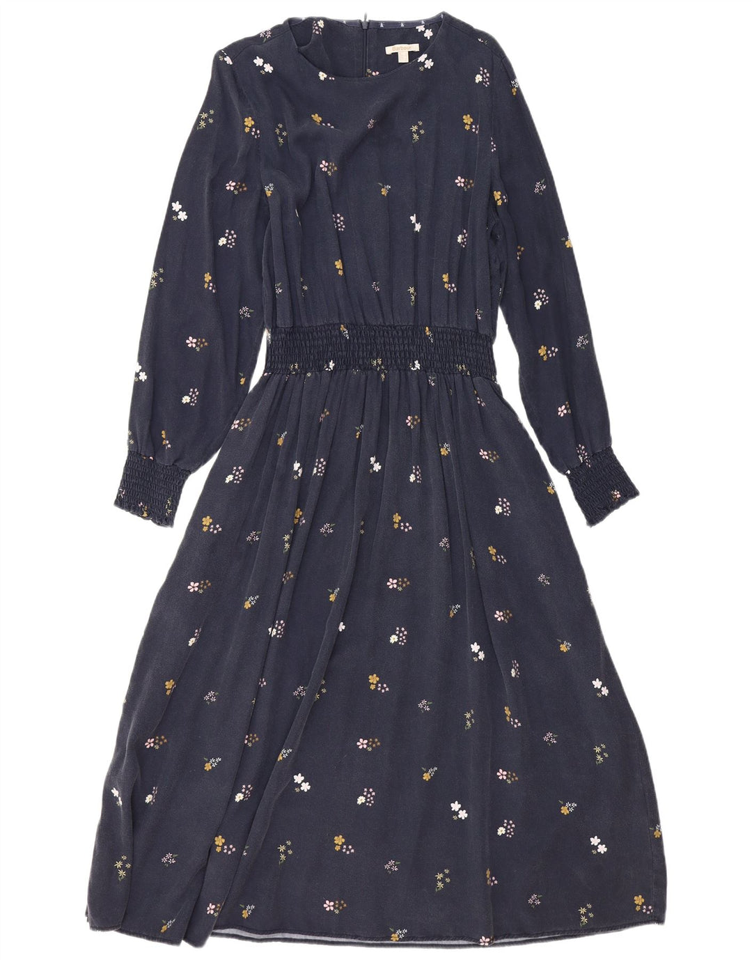 BARBOUR Womens Long Sleeve A-Line Dress UK 12 Medium  Navy Blue Floral