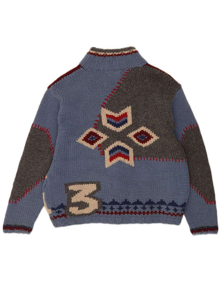 Pulover cardigan pentru bărbați S.Moritz, lână geometrică, albastră mare, noutate
