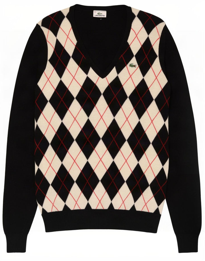 Pulover pentru femei Lacoste cu decolteu în V, mărime 40, mediu negru, argyle/diamond