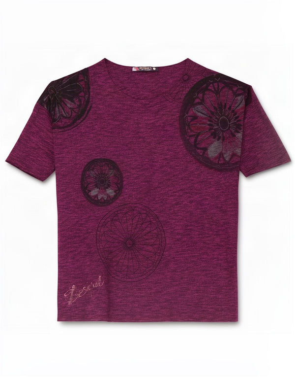 Desigual Tricou cu grafic supradimensionat pentru femei UK 18 XL Maroon Floral