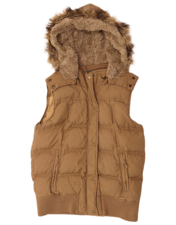 Gilet căptușit cu glugă pentru femei Fat Face UK 8 mic, bej, bumbac