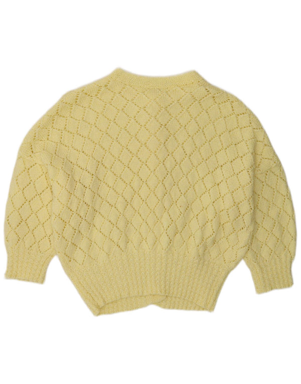 Pulover Cardigan Vintage pentru femei cu mâneci 3/4 UK 16 Large Yellow