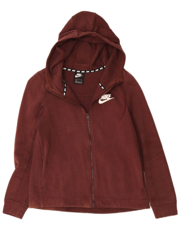 Pulover Nike cu capotă supradimensionat cu fermoar pentru femei UK 10 Bumbac Burgundy mic