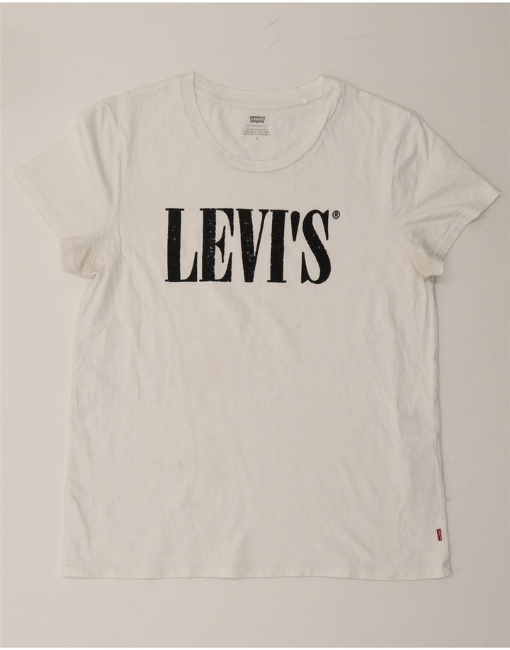 LEVI'S Womens Graphic T-Shirt Top UK 14 Medium White Cotton Vintage Levi's and Second-Hand Levi's from Messina Hembry 