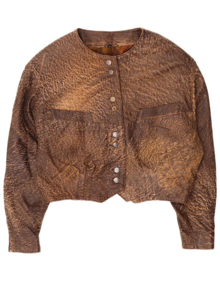 Jachetă din piele vintage pentru femei IT 42 Medium Brown Animal Print