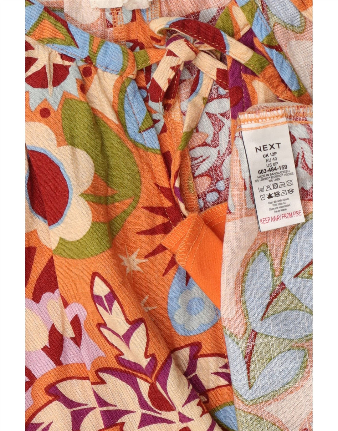 Următorul Rochie A-Line pentru femei cu cravată în față UK 12 Medium Orange Floral Viscose