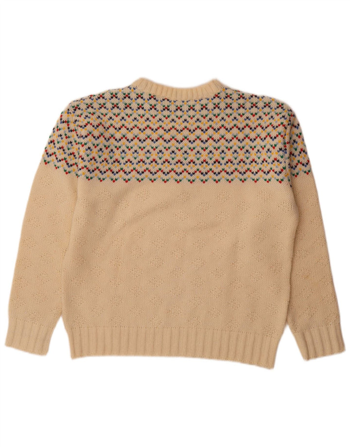 Pulover vintage pentru bărbați cu gâtul turnat, mediu alb deschis Fair Isle