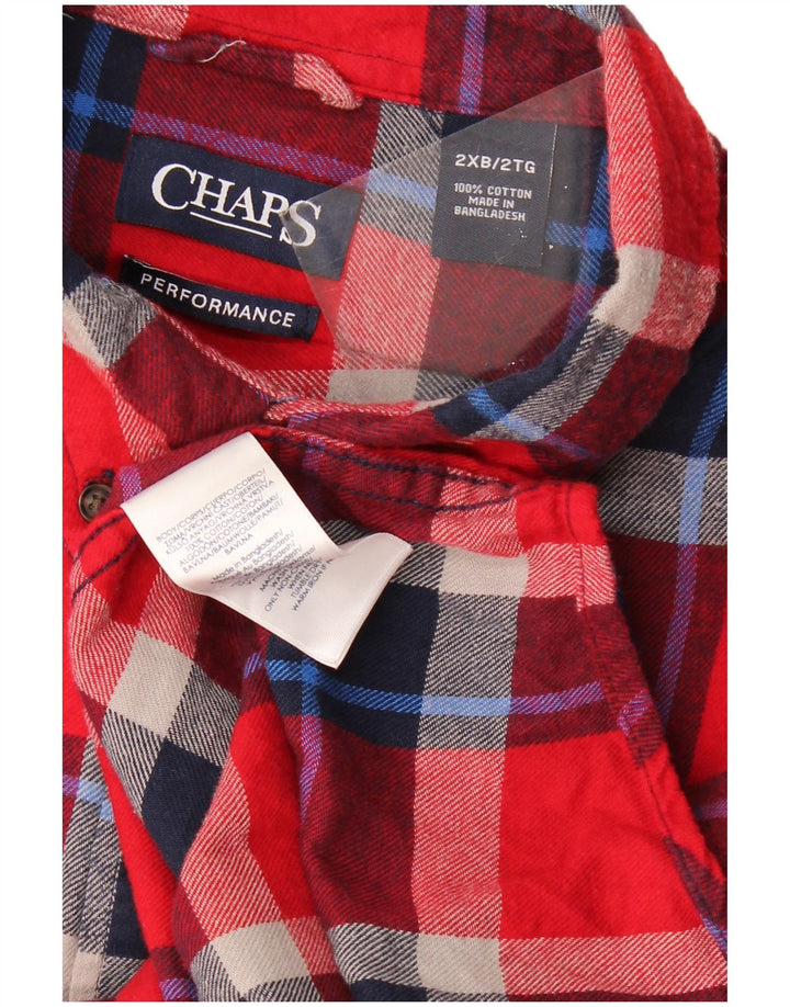 CHAPS Mens Big Flannel Shirt 2XL Red Plaid Cotton