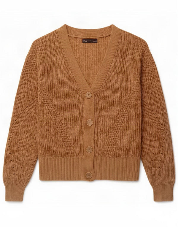 Marks & Spencer Pulover cardigan supradimensionat pentru femei UK 10 Small Beige Bumbac
