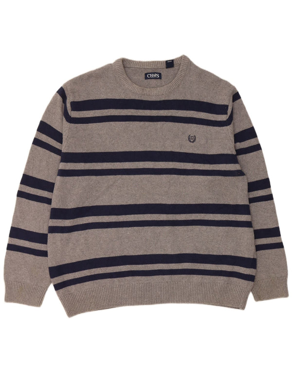 Pulover Chaps pentru bărbați, cu gât roșu, 2XL, bumbac cu dungi gri
