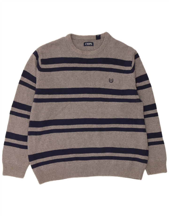 Pulover Chaps pentru bărbați, cu gât roșu, 2XL, bumbac cu dungi gri