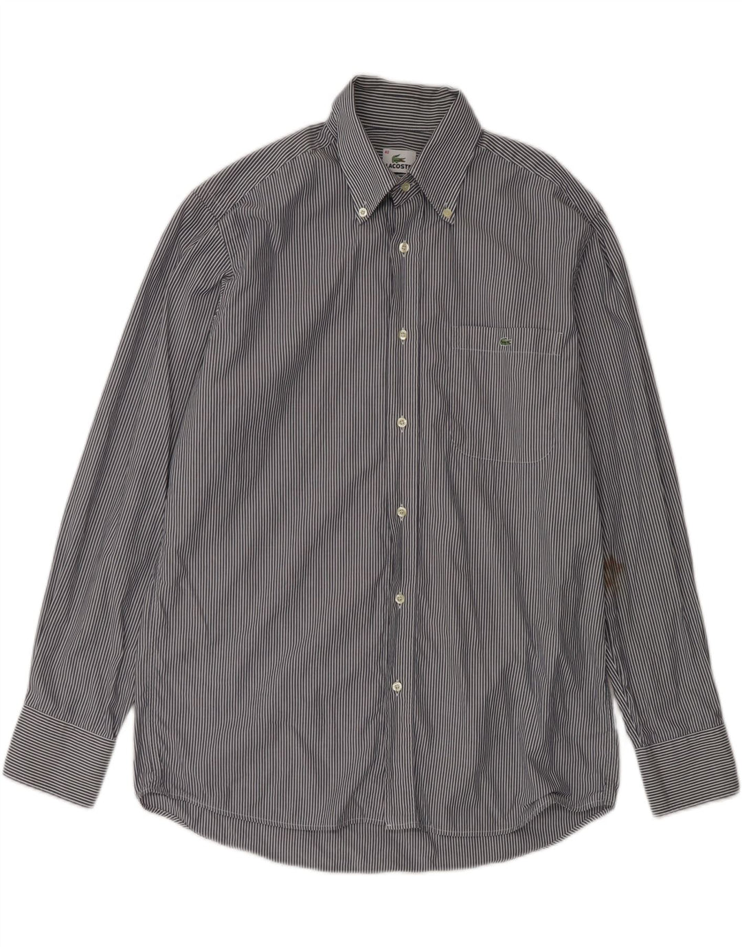 LACOSTE Mens Shirt Size 40 Medium Grey Striped Cotton Vintage Lacoste and Second-Hand Lacoste from Messina Hembry 