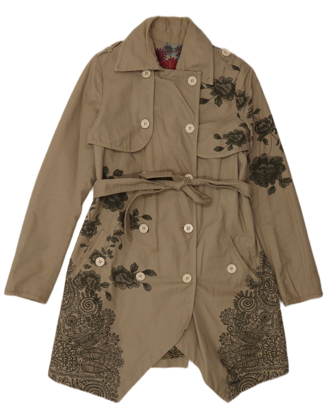 Trenci pentru femei Desigual cu piept dublu EU 38 Medium Bej Floral