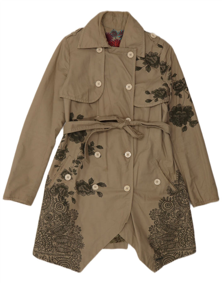 Trenci pentru femei Desigual cu piept dublu EU 38 Medium Bej Floral
