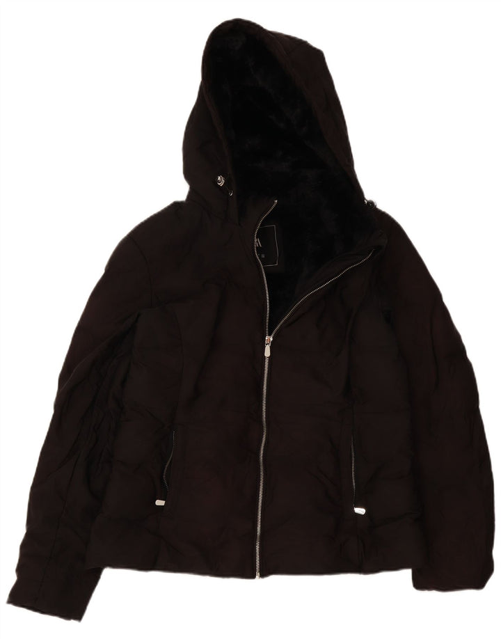 Jachetă căptușită cu glugă pentru femei Zara UK 14, mare, negru, poliester