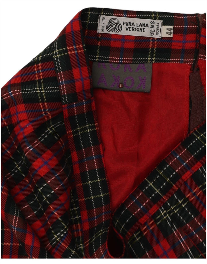 Fusta creion Vintage pentru femei IT 44 Medium W28 Red Check Lână virgină