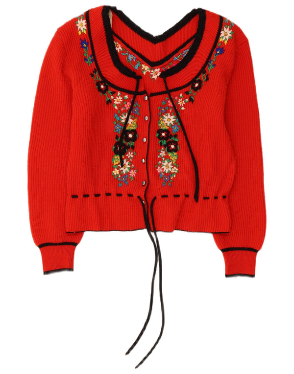 Pulover Cardigan Vintage pentru femei UK 14 Medium Red Floral