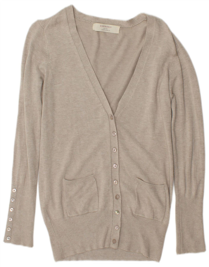 Pulover cardigan pentru femei Zara UK 14 Medium Beige Rayon