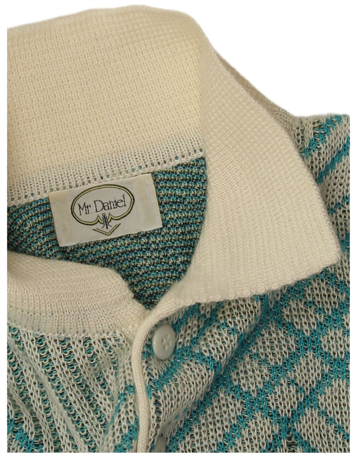 Pulover vintage pentru bărbați cu gât polo, albastru mediu geometric
