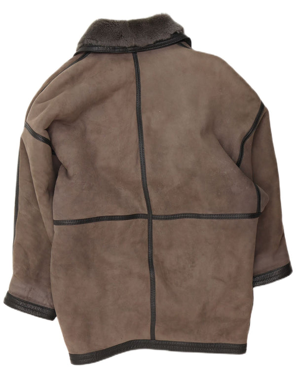 Palton supradimensionat din piele vintage pentru femei UK 20 2XL, gri