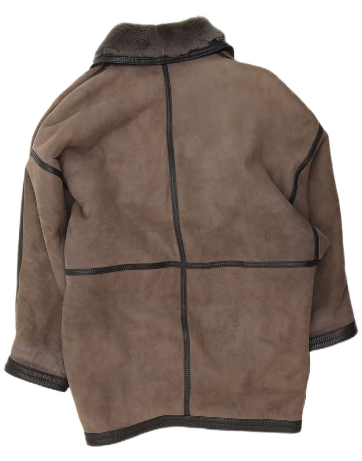 Palton supradimensionat din piele vintage pentru femei UK 20 2XL, gri
