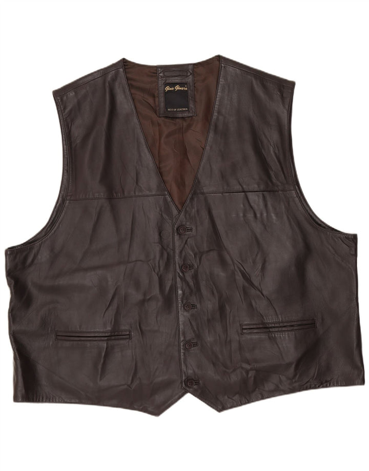 Vestă din piele vintage pentru bărbați 2XL din piele maro