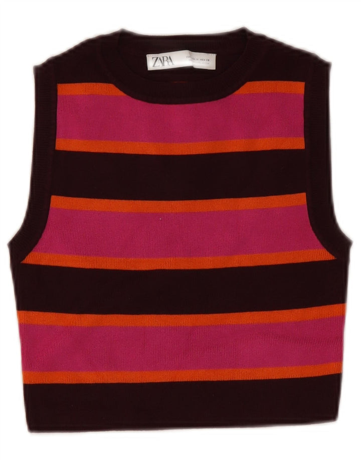 Vestă Crop Top Femei Zara UK 12 Medium Pink Striped